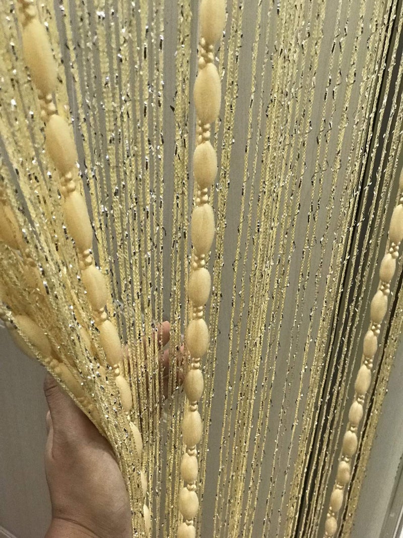 Eyotool Door String Curtain Flat Silver Ribbon Thread with Shaggy Tassel Room Divider, 39â€™â€™x79â€™â€™ (Beige-style2) - Image 3